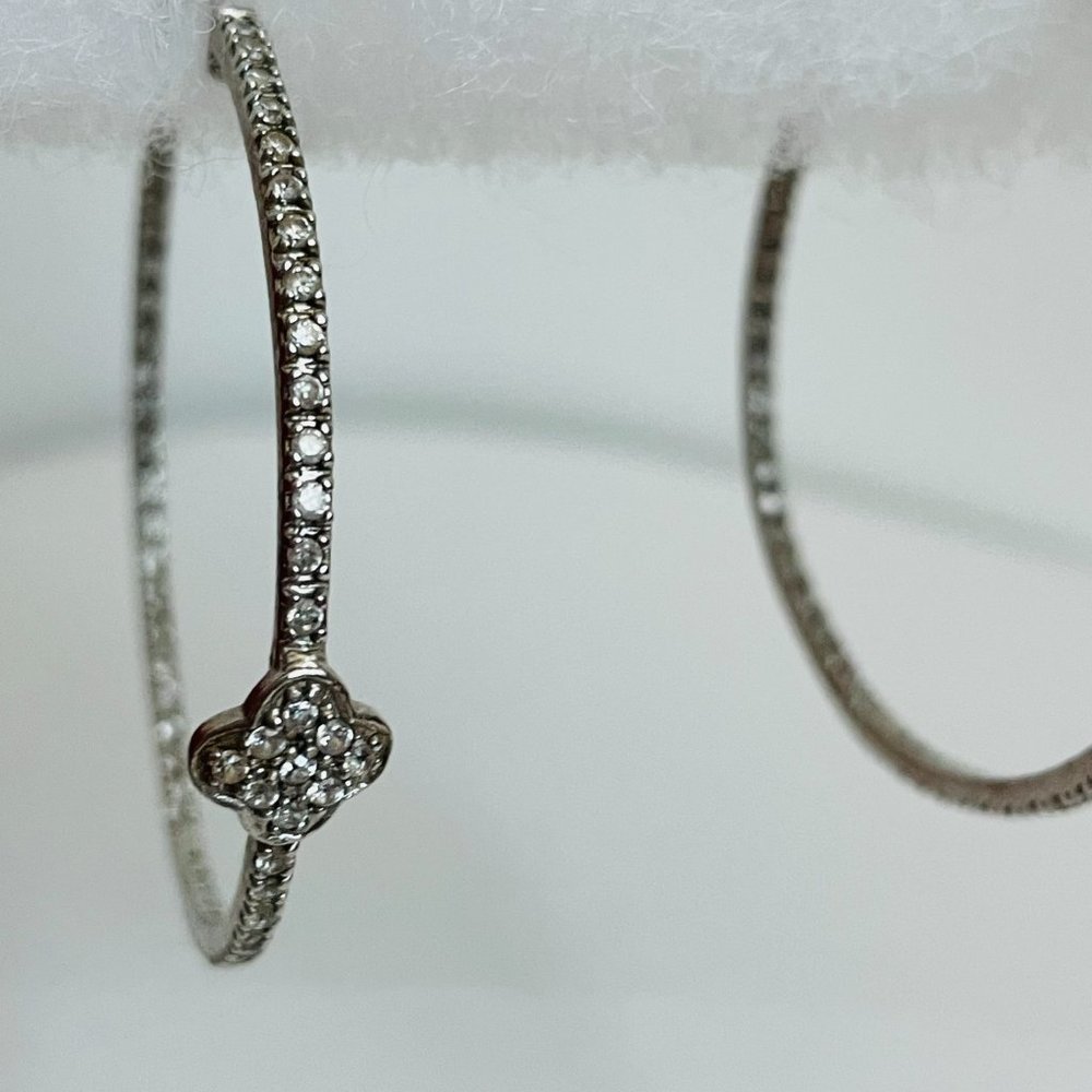 925 Sterling Silver CZ Hoop Earrings - Picture 4 of 14